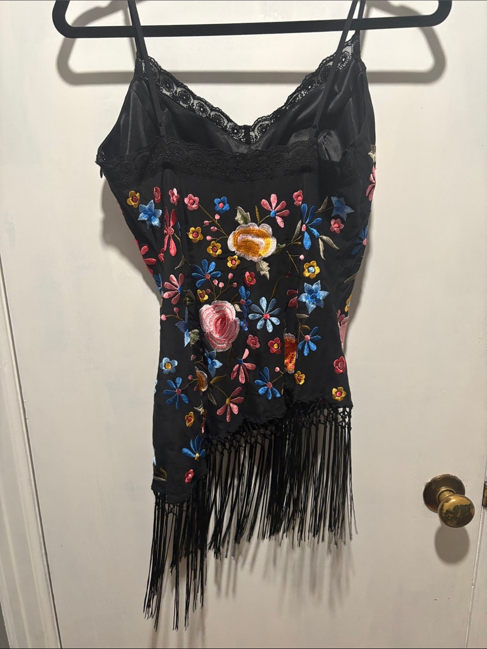 Cache Black Floral Embroidered Fringe Tank Top - Picture 8 of 9